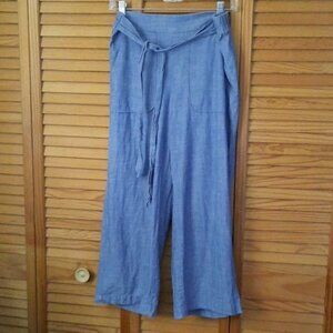J.Crew Blue Large Pocket Half Elastic Waistband Front Tie Wide Leg Pants Size 4